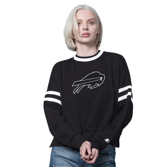 STARTER Sweaters - Buffalo Bills Starter Women's Rally Drop Shoulder Cropped Sweatshirt - Black